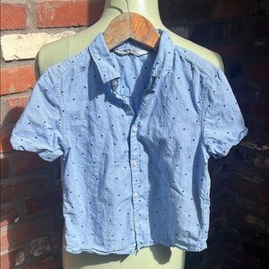 Boys H&M Blue All over Stars Short Sleeve Button-Up Shirt size 6/7